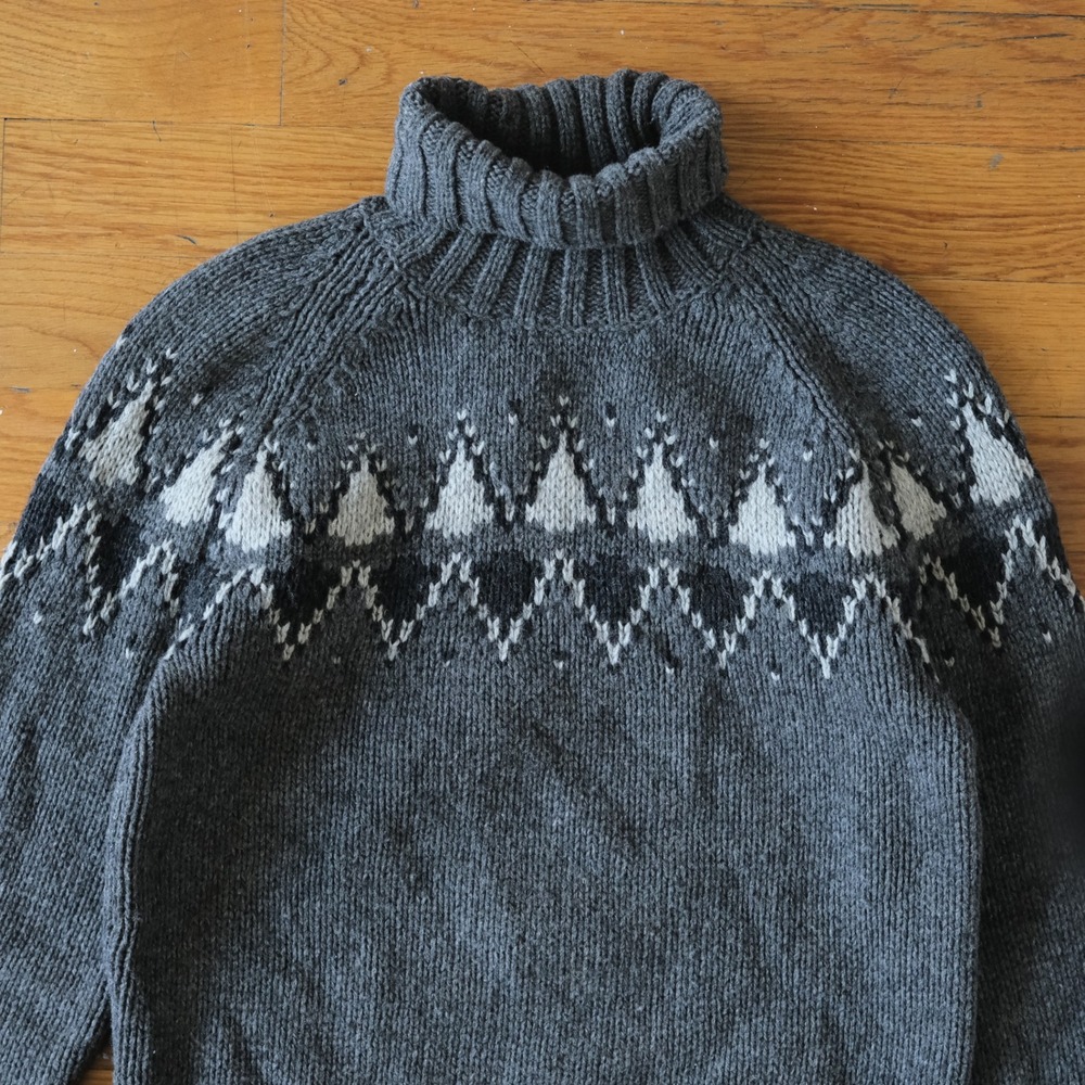Nudie Jeans Turtleneck Gray Fair Isle Nordic Wool Winter Large Sweater - Picture 2 of 8